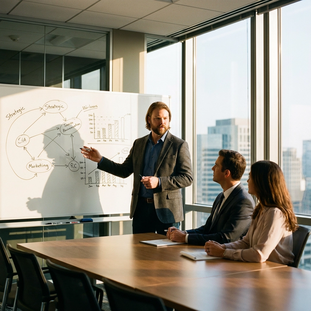 A professional photograph of Sean Edgington a digital strategist in a modern, sunlit boardroom