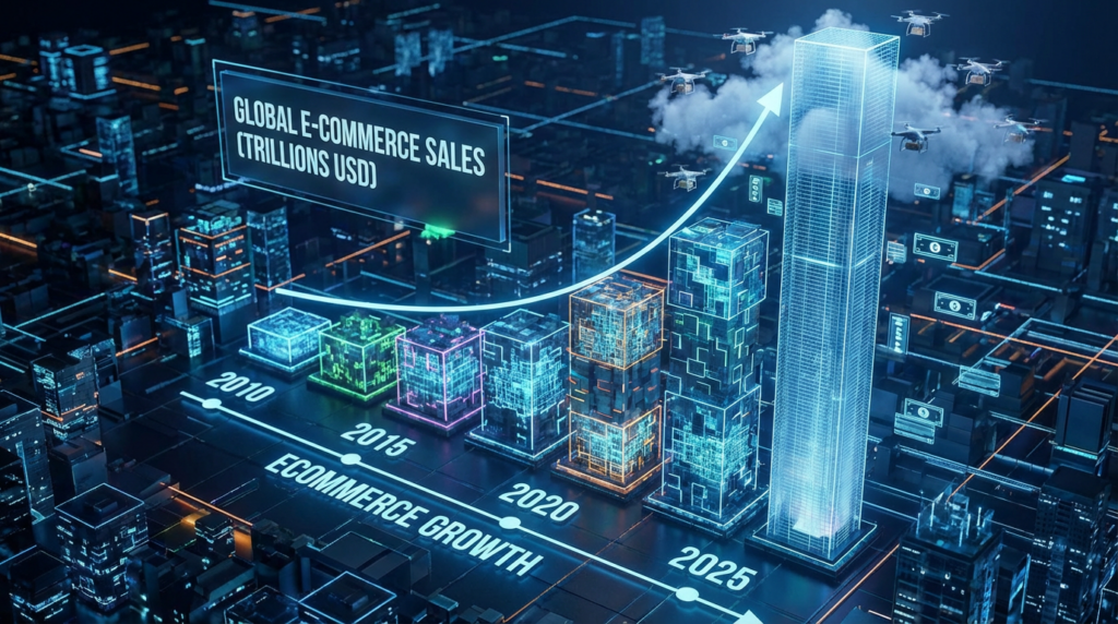 ecommerce growth visualized by a 3 dimensional graph